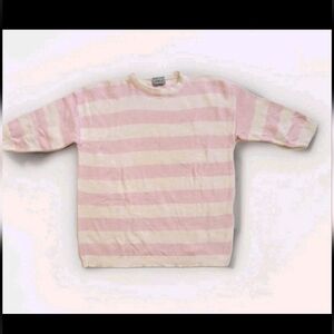 Vtg ADELE knit sweater Top Pink & White Striped 1980’s